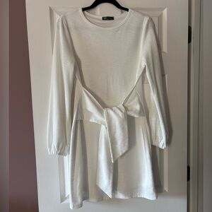 White Long Sleeve Dress with Tie Detail